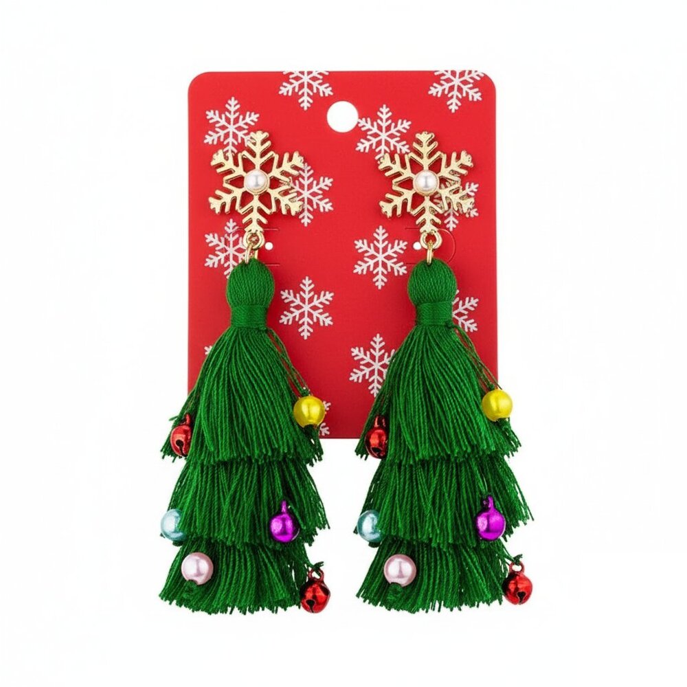 Christmas Tree Earrings Dangle Drop Dangling Tassel Holiday Ladies Boho Jewelry